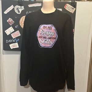 Ike Behar Black Long Sleeve Tee with Leadership Graphic